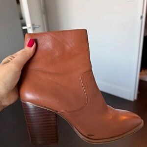 Aldo Cognac Brown Leather Stacked Heel Ankle Boots